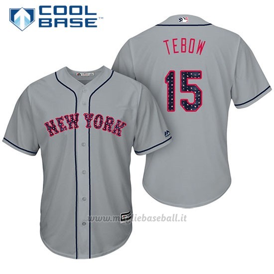 Maglia Baseball Uomo New York Mets 2017 Estrellas y Rayas Tim Tebow Grigio Cool Base